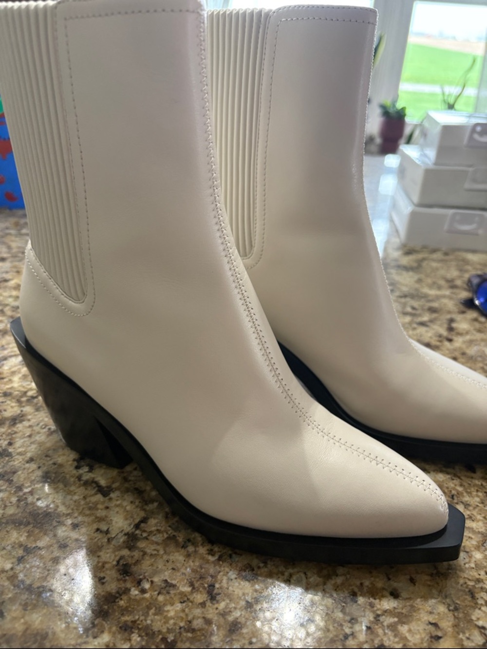 Coach White Leather Western-Inspired Ankle Boots with Black Heels